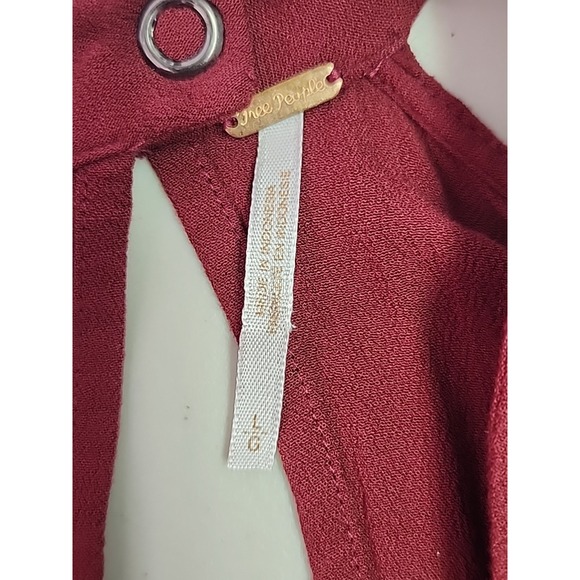 Free People Womens L Burgundy Cold Shoulder Draped Long Sleeve Tunic Mini Dress - Picture 7 of 9